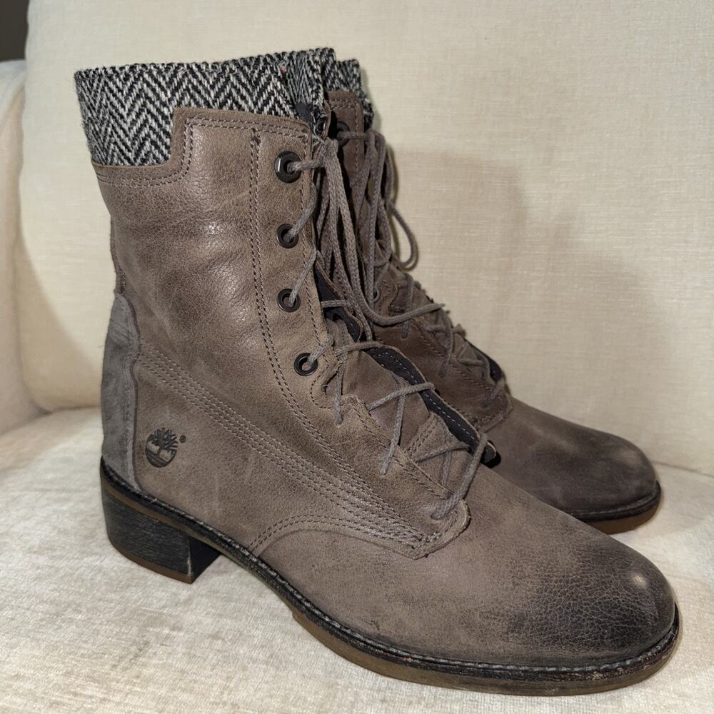 Timberland Harris Tweed Boots Women's US 9 Brown Leather And Wool Lace-Ups